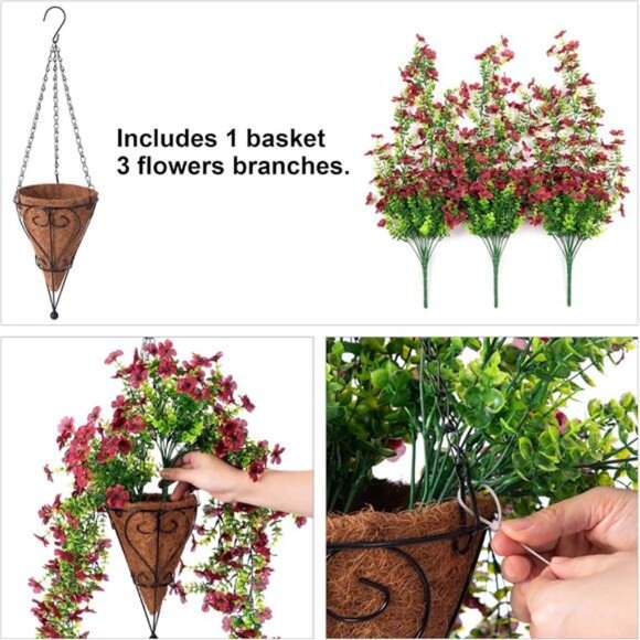 Fake Artificial Flowers with Hanging Basket for Outdoor Fall Decoration - Picture 4 of 7